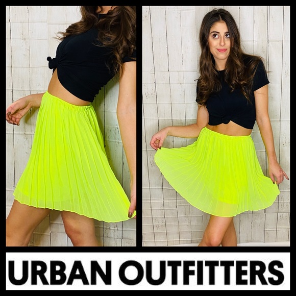 Urban Outfitters Dresses & Skirts - Sparkle & Fade UO Neon Yellow Pleated Skirt MEDIUM
